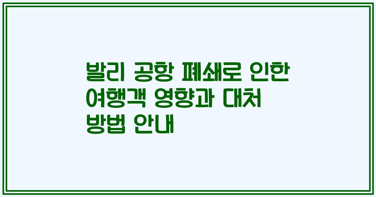 발리 공항 폐쇄로 인한 여행객 영향과 대처 방법 안내