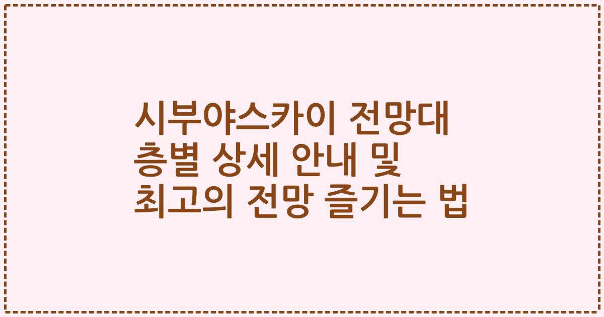 시부야스카이 전망대 층별 상세 안내 및 최고의 전망 즐기는 법